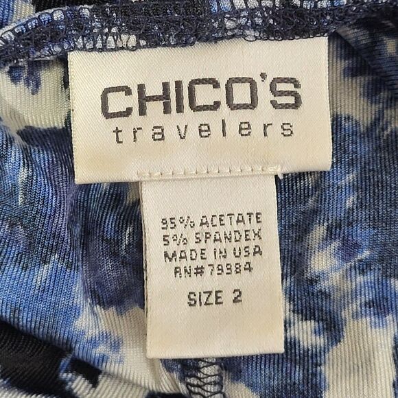 Chicos Travellers Midi Dress Faux Wrap Sz 2/L Geometric Print 3/4 Sleeve Stretch - Picture 10 of 11